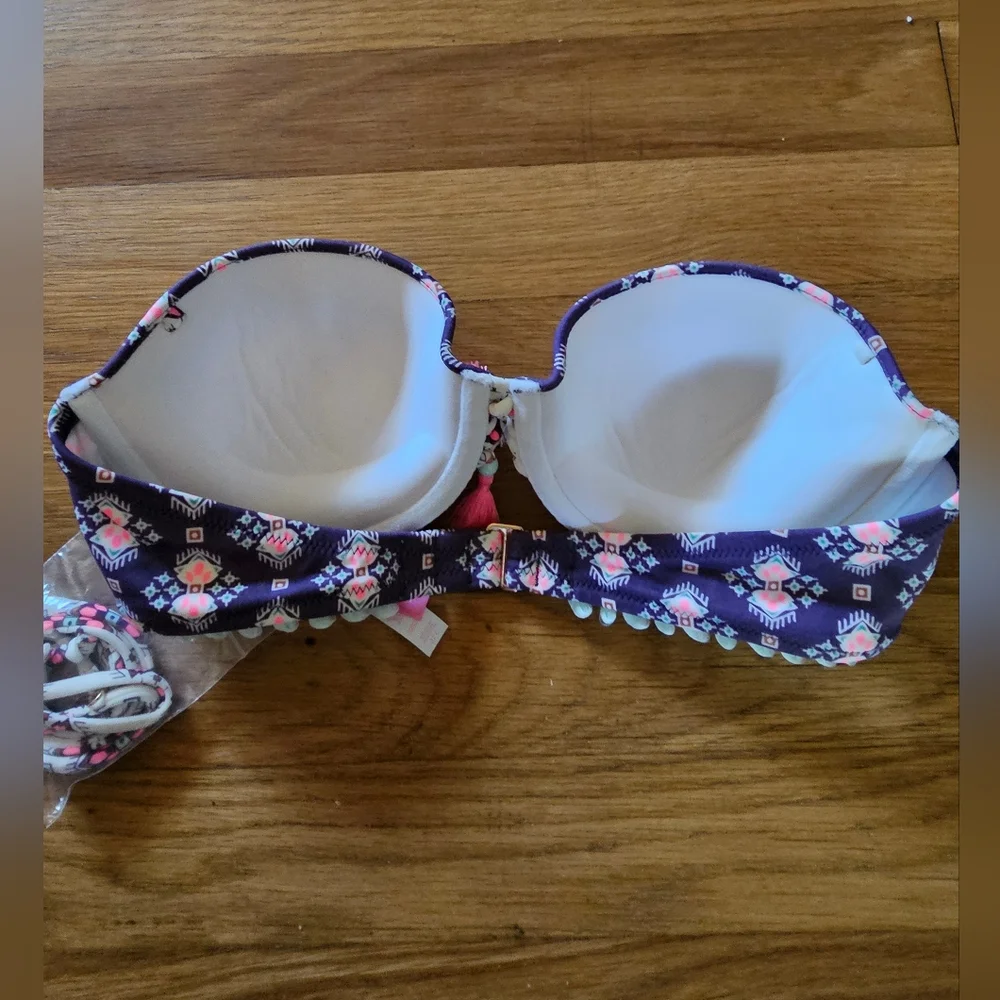 Victoria's Secret Bandeau Tassel Purple Print Bikini Swim Top Bra Size 32C NWOT - Picture 5 of 12